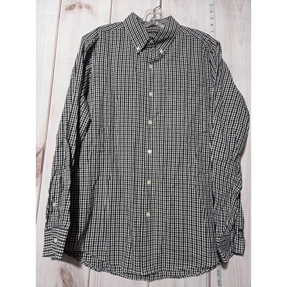 Chaps Shirt Mens Medium Black White Check Button Down Long Sleeve Classic Cotton